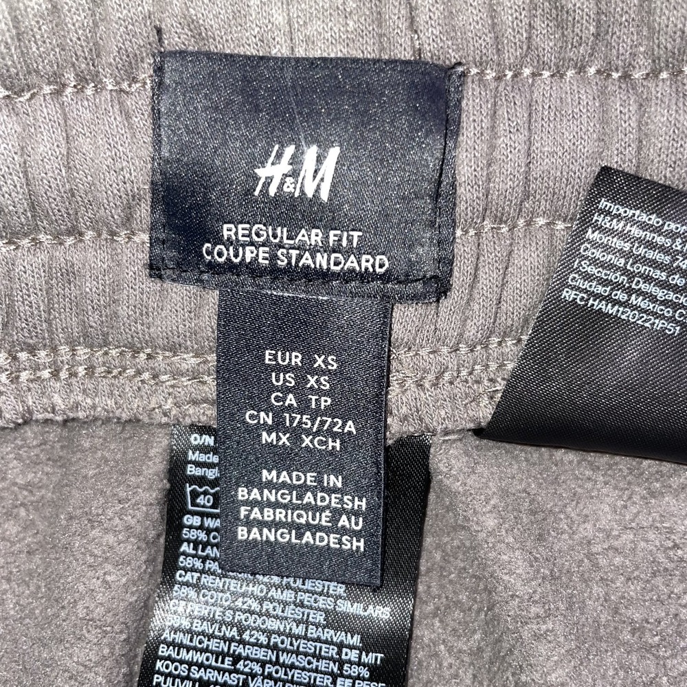 H&M Regular Fit Sweatpants Mens XS Brown Fleece Tapered Joggers Drawstring - Picture 5 of 12